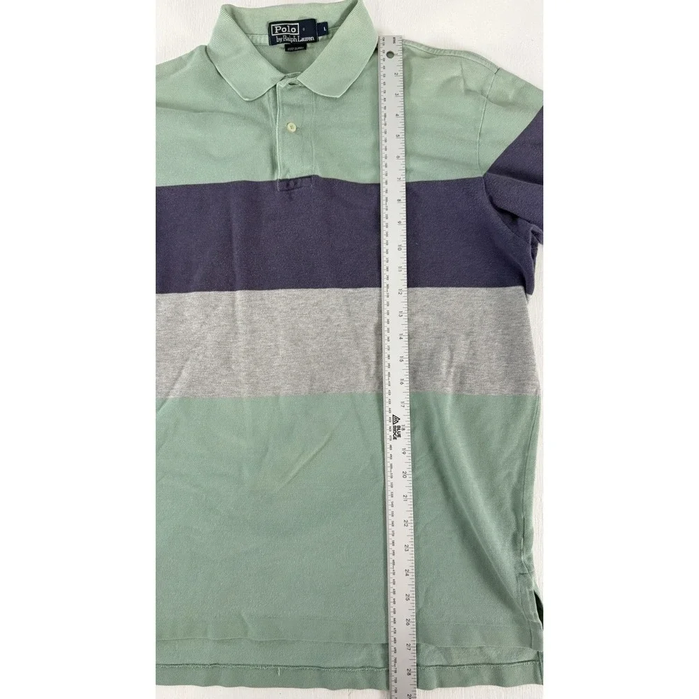 Vintage Polo Ralph Lauren Men Size L Color Block Shirt 90s Blue Green Gray‎ Y2K
